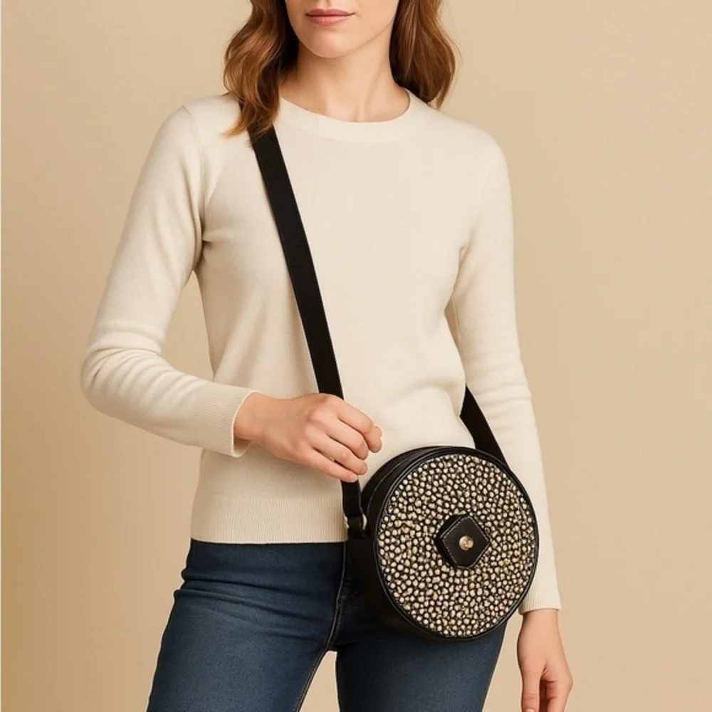 Eric Javits Black and Gold Crossbody Bag